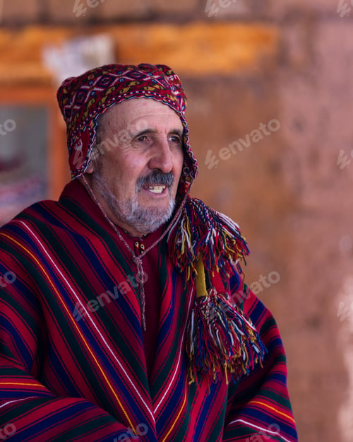Preview: Chinchero Peru -May 18 : Peruvian Man Wearing Traditional Colorful Clothing. May 18 2016, Chinchero