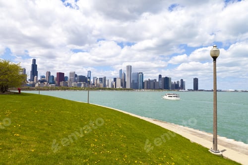 Preview: Bicycle Path With Downtown Chicago In Background