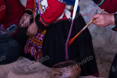Preview: Close Up Of Yarn Being Dyed In Different Colors Using Traditional Techniques In The Mountains Of