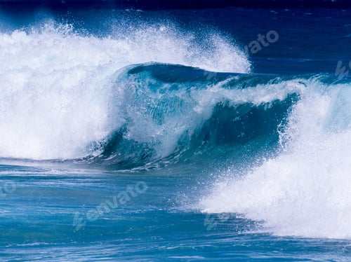 Preview: Cresting Ocean Waves Taken With High Shutter Speed To Show Droplets Of Water In The Surf