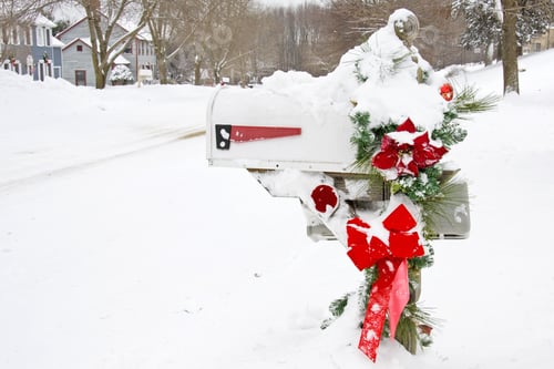 Preview: Mailbox With Christmas Decorations Covered In Snow