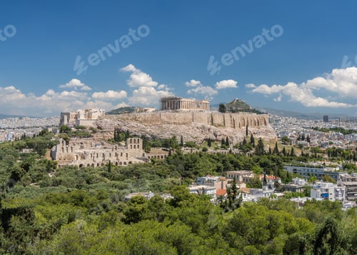 Preview: Acropolis And Lycabettus Hill Framed By Trees From The Summit Of Lycabettus Hill