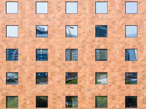 Preview: Image Of Frontal Facade Of Building Full Of Windows. Windows Pattern In Modern Building.