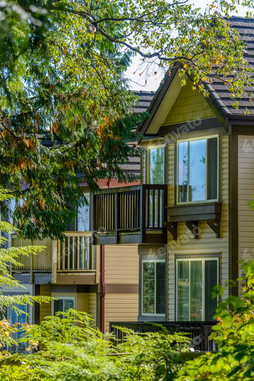 Preview: A Perfect Neighborhood. Houses In Suburb At Summer In The North America. Fragment Of A Luxury House
