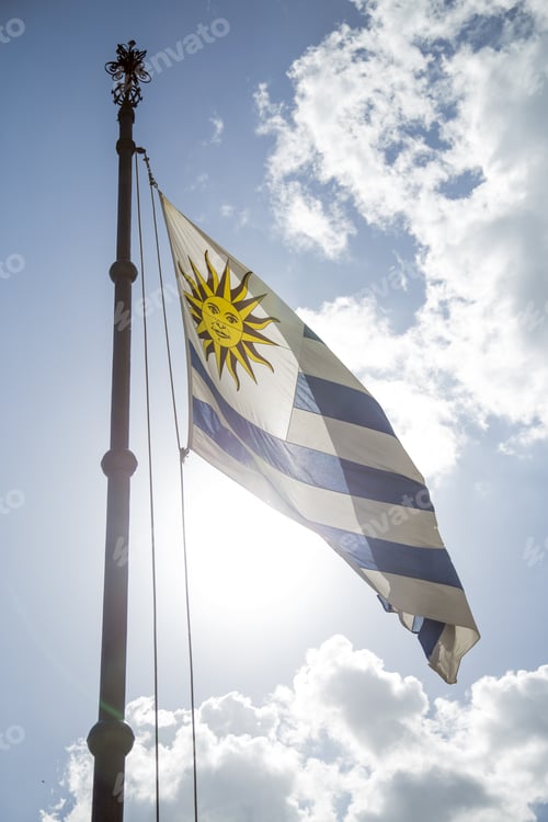 Preview: Flag of Uruguay waving against bright blue sky
