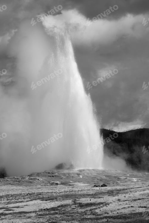 Preview: Geyser With Steam In Black And White