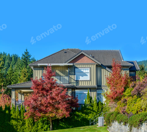 Aperçu: A Perfect Neighborhood. Houses In Suburb At Summer In The North America. Fragment Of A Luxury House