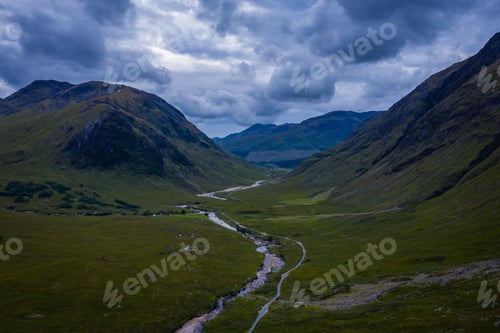 Preview: Aerial Panoramic Image Of Glen Etive Near Glencoe And Fort William In The Argyll Region Of The