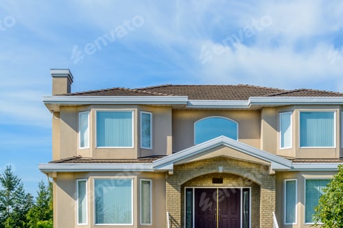 Preview: A Perfect Neighborhood. Houses In Suburb At Summer In The North America. Top Of A Luxury House With