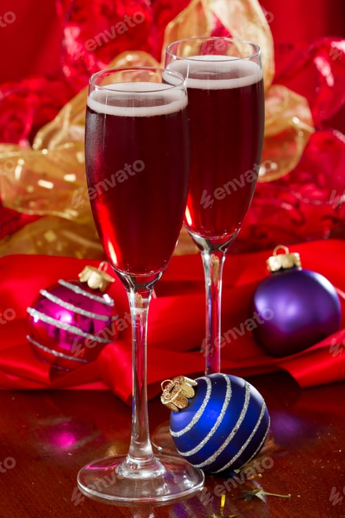 Preview: Sparkling Wine Served For Christmas On A Table With Decorations And Ornaments