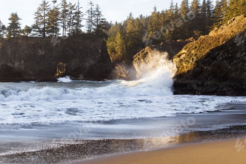 Preview: Bright Splash As The Sun Lights Up A Wave Crashing Into A Rock Crating Contest With The Dark Islet