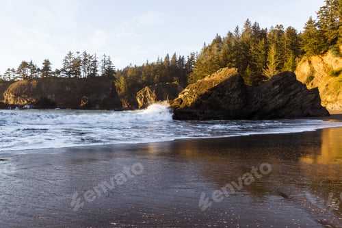 Preview: Tranquil Beach In The Southern Oregon Coast Known As Secret Beach With Beautiful Islets Topped With