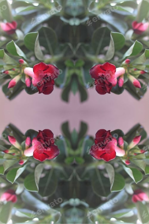 Preview: An Adenium Plant Abstract With Deep Crimson Red Flowers 0160