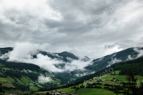 Preview: Green Mountain Landscape And Cloudy Sky; Germany