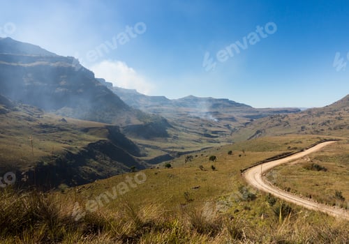 Preview: Valley And Winding Road Over Mountains From South Africa To Lesotho Over Sani Pass