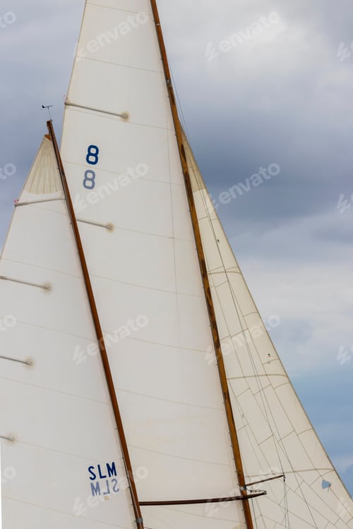 Preview: Closeup Of Boat Sails Filled In The Wind