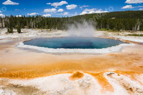 Preview: Beautiful Landscape In Yellowstone Nations Park With Stemming Geysers And Vivid Colors