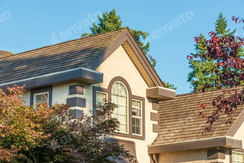 Preview: Beautiful Exterior Of Newly Built Luxury Home. Yard With Green Grass And Landscape.