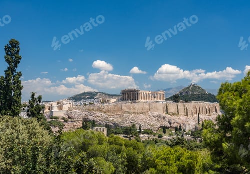 Preview: Acropolis And Lycabettus Hill Framed By Trees From The Summit Of Lycabettus Hill