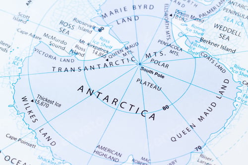 Preview: Close Up Of A World Map With The Word Antartica In Focus