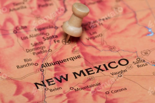 Preview: Santa Fe, New Mexico On A Map As A Travel Concept With Beautiful Red Rock