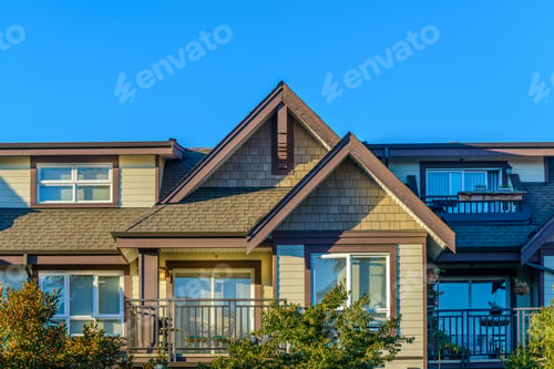 Aperçu: A Perfect Neighborhood. Houses In Suburb At Summer In The North America. Fragment Of A Luxury House