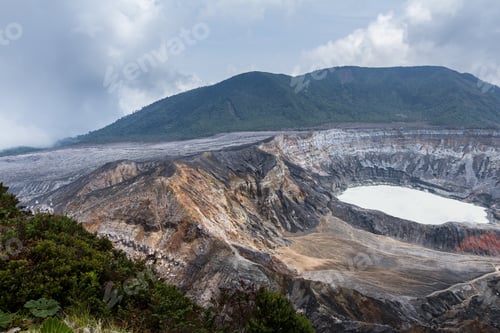 Preview: Beautiful View Of The Poas Volcano In Costa Rica With A Clear Crater And Surrounding Area