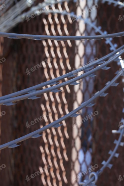 Preview: Large Loops Of Sharp Razor Wire Hang On Bollard Style Border Wall At The Us-Mexico Border 5089