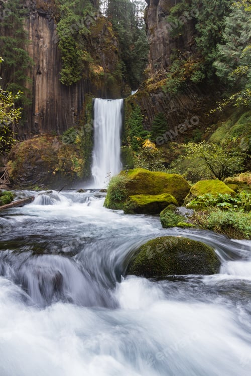 Preview: Carved From Ancient Columnar Basalt The Falls Drop Approximately 120 Feet. Photo Taken On A Cloudy