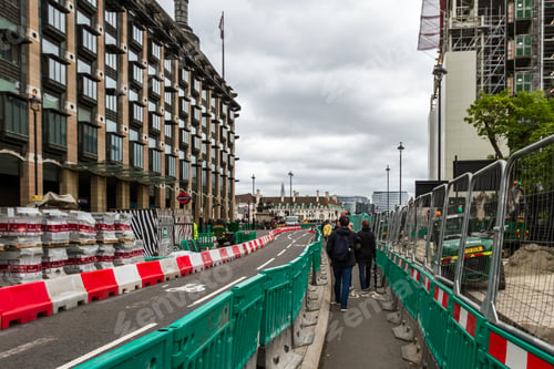 Preview: London - September 06 2019: Pedestrian Walkways And Traffic Diversions As Construction Continues On