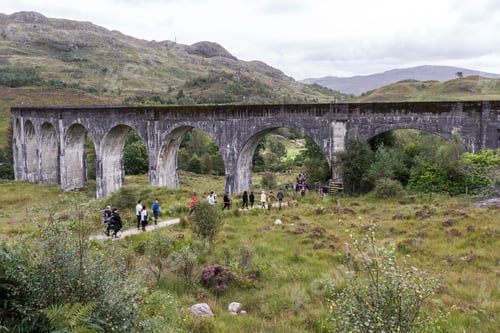 Preview: Glenfinnan, Scotland - September 17 2019: People Walking Down The Hills After Seeing The Famous