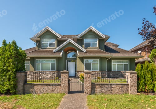 Preview: A Perfect Neighbourhood. Houses In Suburb At Summer In The North America. Luxury Houses With Nice