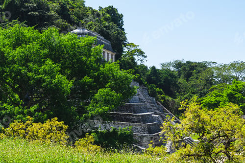 Preview: Ancient Mayan Pyramid Hidden Behind Trees And Branches On A Beautiful, Sunny Day.