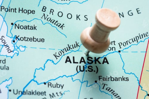Preview: Push Pin Marking Alaska On A World Map As A Destination Concept