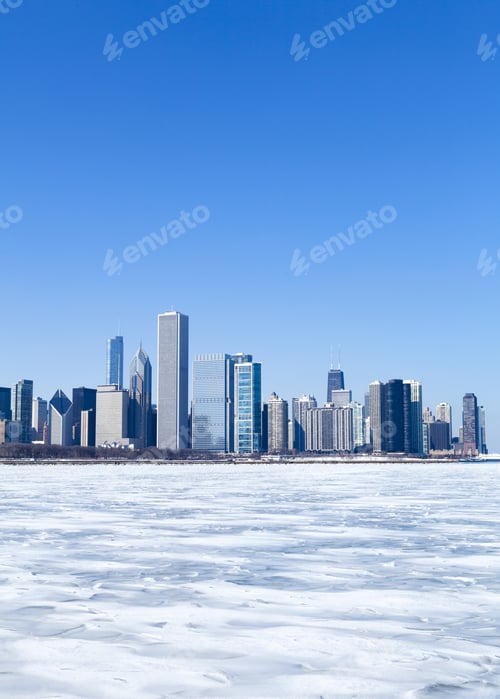 Preview: Chicago Skyline With Frozen Lake Michigan
