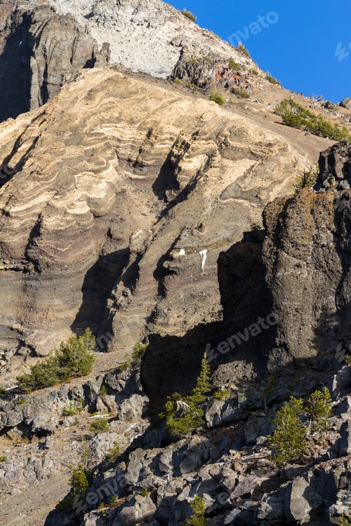 Preview: Close Up Of The Rock Detail And Layers That Form Mount Thielsen In Oregon