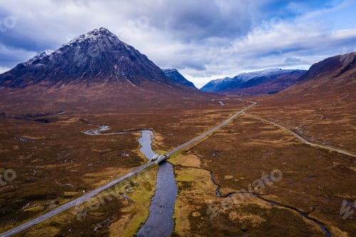 Preview: Aerial View Of Glen Etive In Winter Near Glencoe In The Argyll Region Of The Highlands Of Scotland