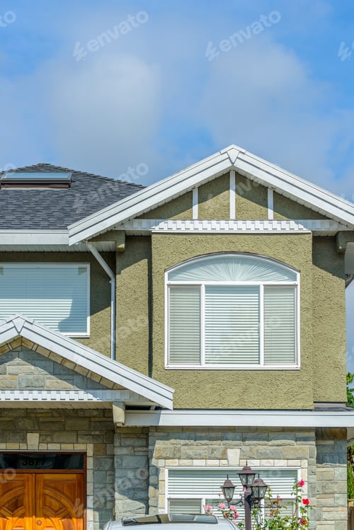 Preview: A Perfect Neighborhood. Houses In Suburb At Summer In The North America. Top Of A Luxury House With