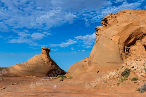Preview: View Of The Northern Arizona Desert Sandstone Formations With A Contrasting Blue Sky