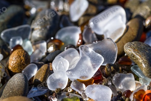 Preview: Macro Of A Colorful Group Of Sea Glass Pieces Under Bright Sunshine