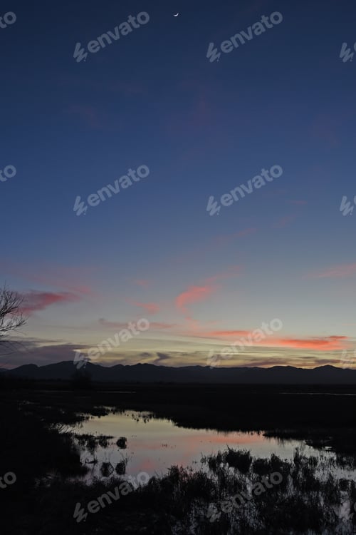 Preview: Sunset Over Landscape With Pond