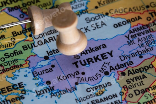 Preview: Close Up Of A World Map Focused On The Country Of Turkey As A Concept