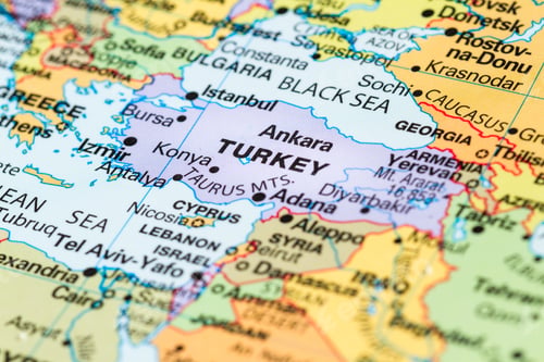 Preview: Close Up Of A World Map With Turkey In Focus