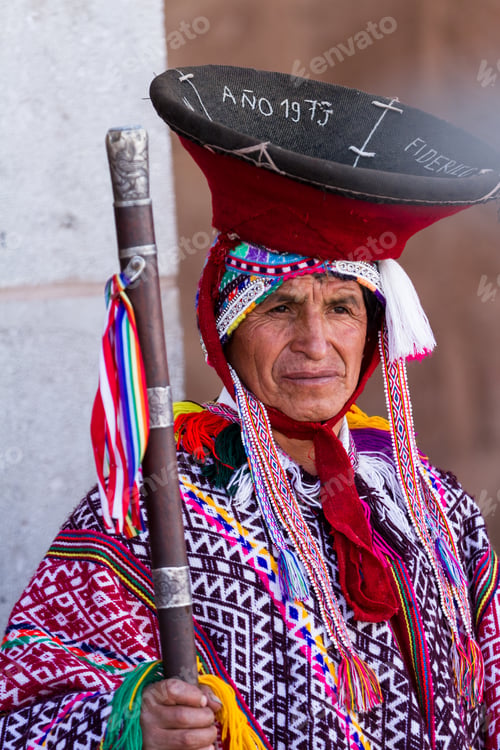 Preview: Pisac, Peru - May 15: Quechua Elders In Traditional Clothing In A Small Ceremony In The Pisac