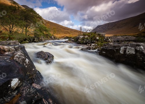 Preview: Long Exposure Shot Of The Waterfalls In Glen Etive Near Loch Etive And The Entrance To Glencoe And