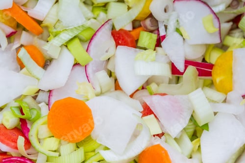 Preview: Closeup Of A Bowl Of Sliced Mixed Colorful Vegetables