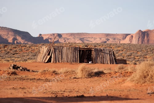 Preview: Rugged View Of The Monument Valley With A Native American Hogan In The Southwestern Usa