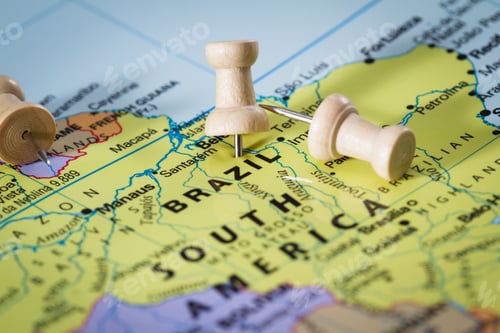 Preview: Push Pin On A World Map Marking Brazil As A Destination Concept