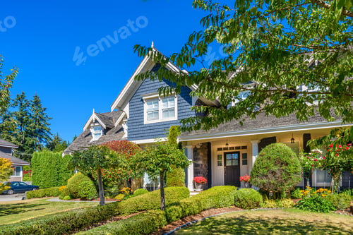 Preview: A Perfect Neighborhood. Houses In Suburb At Fall In The North America. Fragment Of A Luxury House