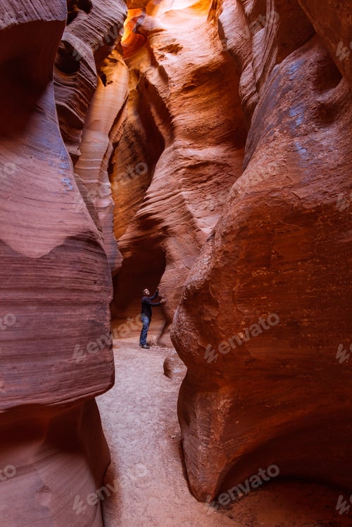 Preview: Beautiful Slot Canyon In Page Arizona, Shapes And Shadows Under Low Lights For Beautiful Colors And